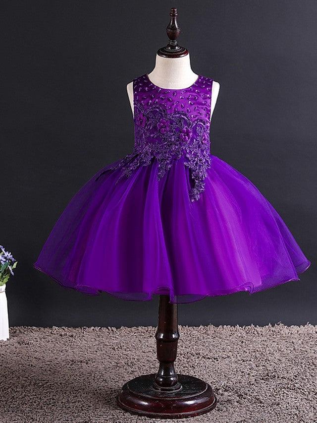 Short Ball Gown Tulle Sleeveless Jewel Neck Wedding Party Flower Girl Dresses - View 6 | VelvetHem