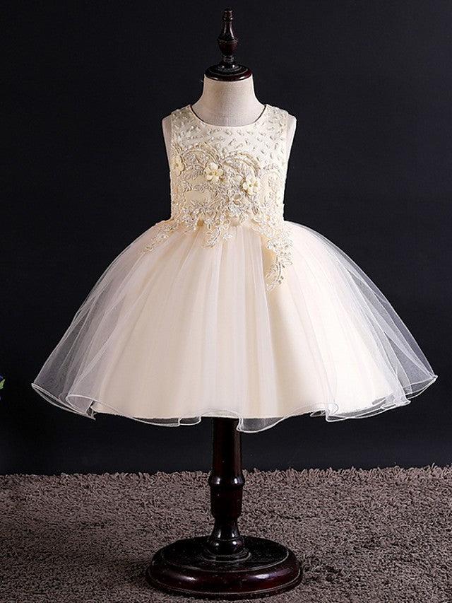 Short Ball Gown Tulle Sleeveless Jewel Neck Wedding Party Flower Girl Dresses - View 7 | VelvetHem