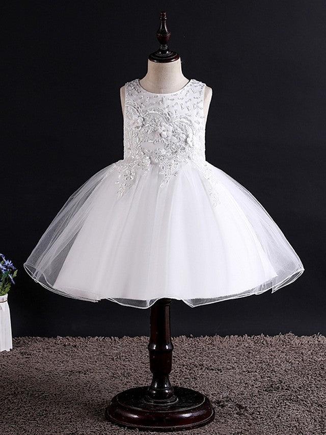 Short Ball Gown Tulle Sleeveless Jewel Neck Wedding Party Flower Girl Dresses - VelvetHem
