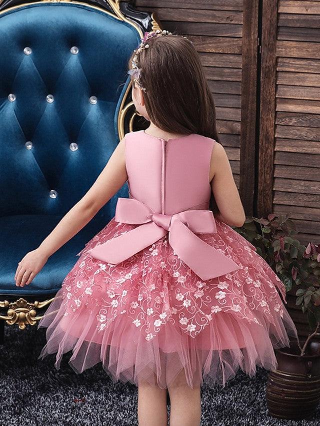 Short Ball Gown Tulle Sleeveless V Neck Wedding Party Flower Girl Dresses - View 4 | VelvetHem
