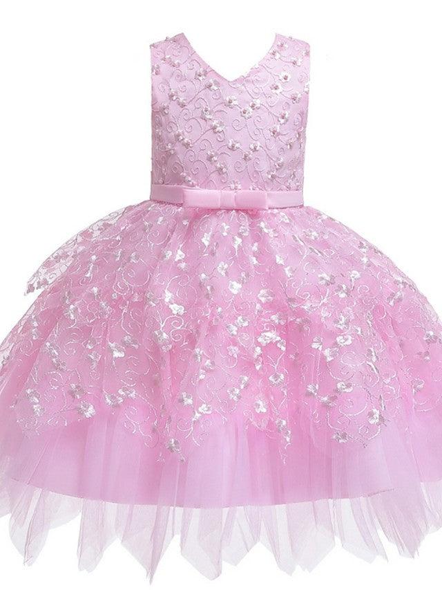 Short Ball Gown Tulle Sleeveless V Neck Wedding Party Flower Girl Dresses - View 6 | VelvetHem