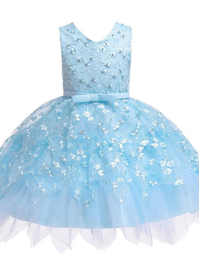 Short Ball Gown Tulle Sleeveless V Neck Wedding Party Flower Girl Dresses - View 7 | VelvetHem