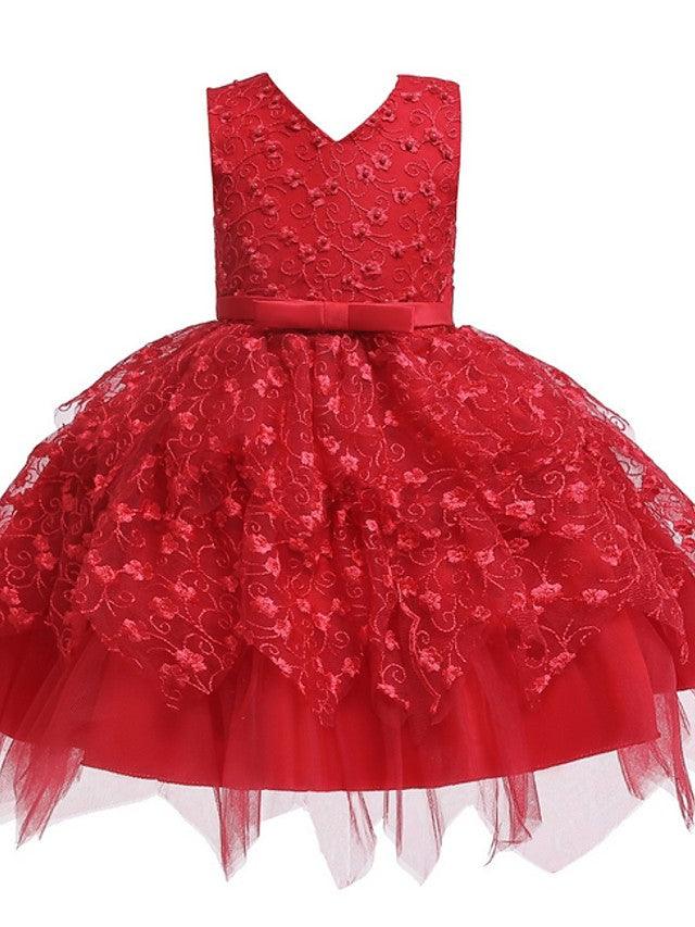 Short Ball Gown Tulle Sleeveless V Neck Wedding Party Flower Girl Dresses - View 8 | VelvetHem