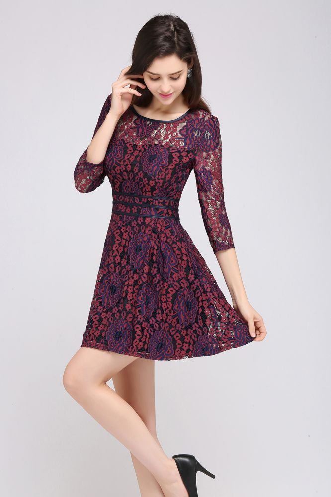 Short Lace A-line Scoop Cocktail Dresses - View 4 | VelvetHem