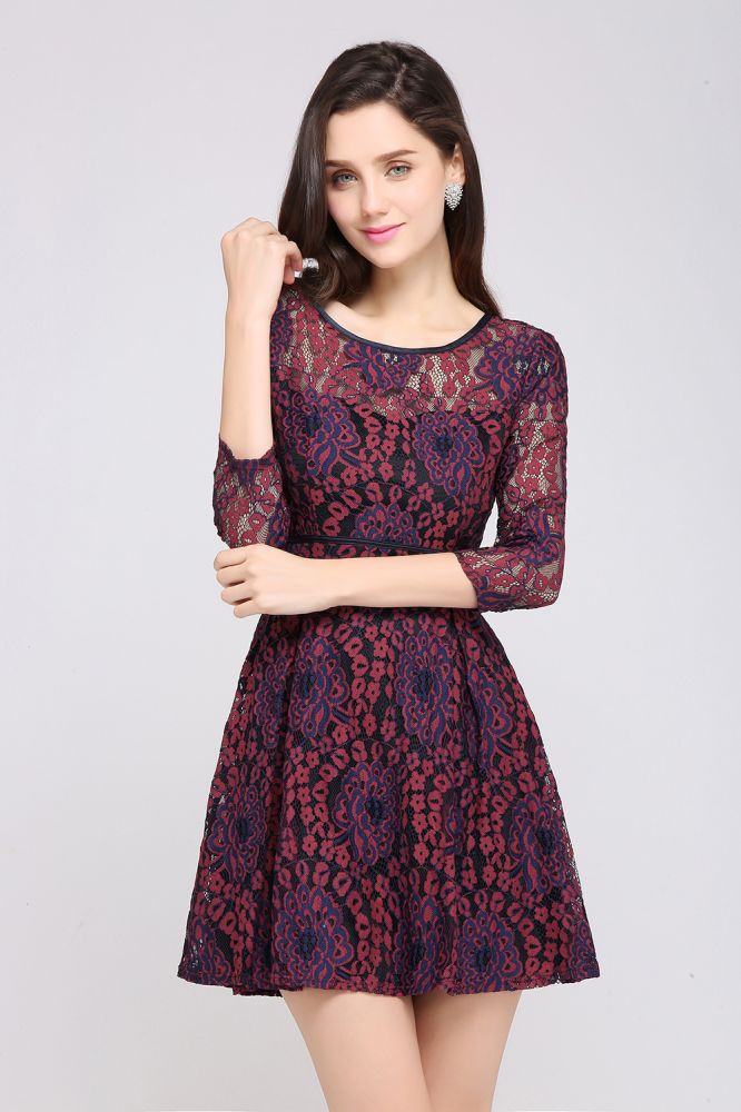 Short Lace A-line Scoop Cocktail Dresses - View 5 | VelvetHem