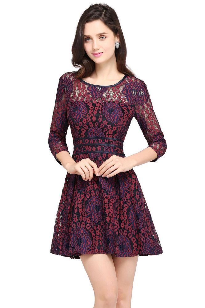 Short Lace A-line Scoop Cocktail Dresses - VelvetHem
