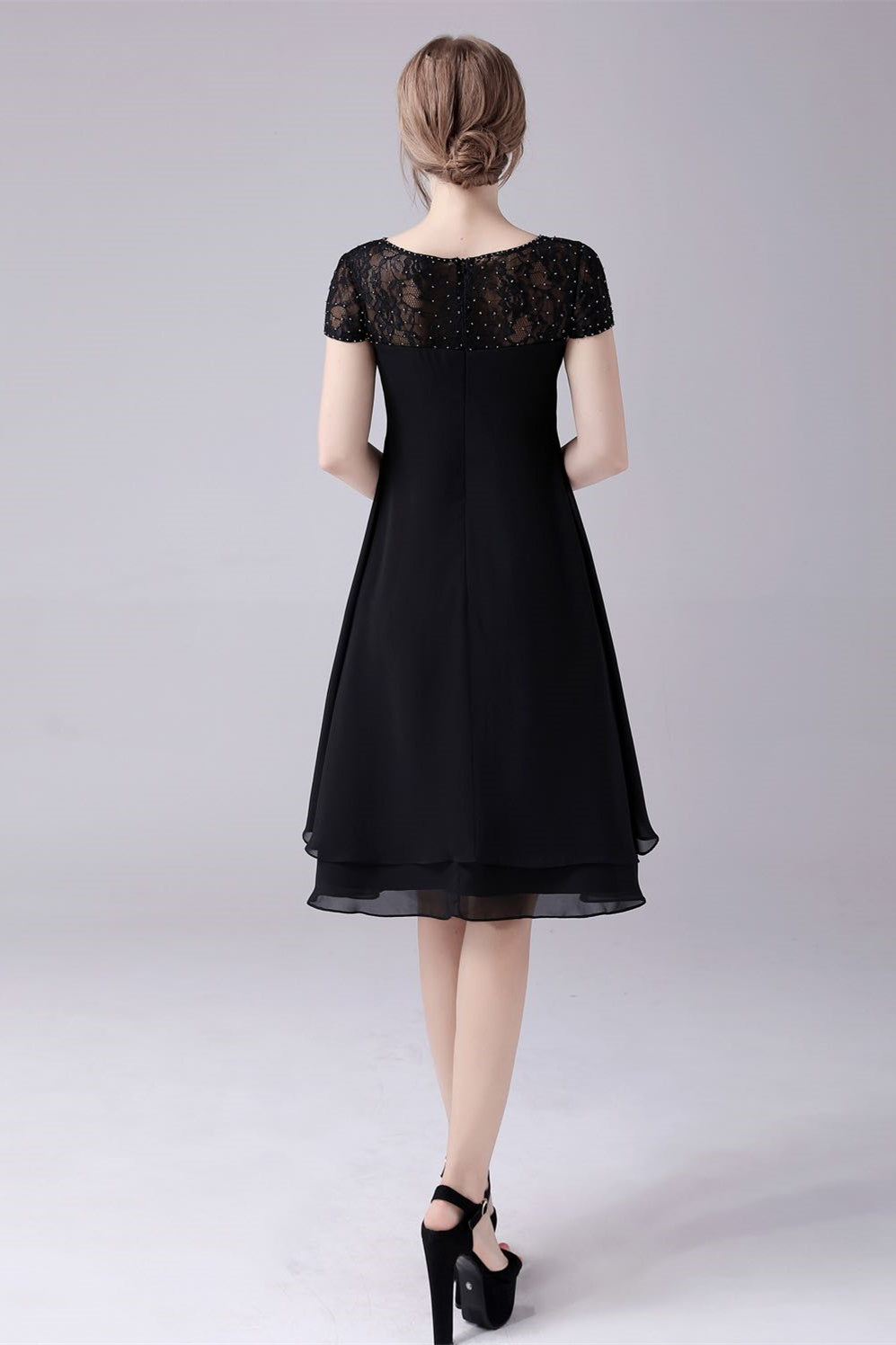 Short sleeves A-Line knee-length jewel lace mother's dress