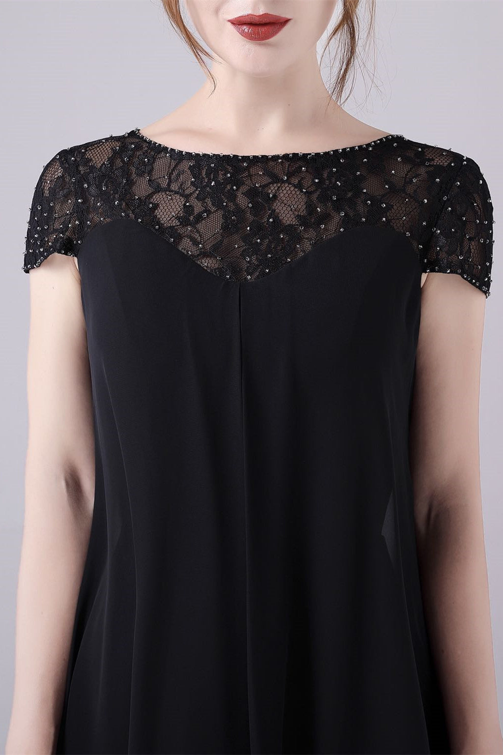 Short sleeves A-Line knee-length jewel lace mother's dress