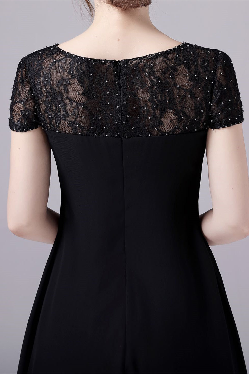 Short sleeves A-Line knee-length jewel lace mother's dress