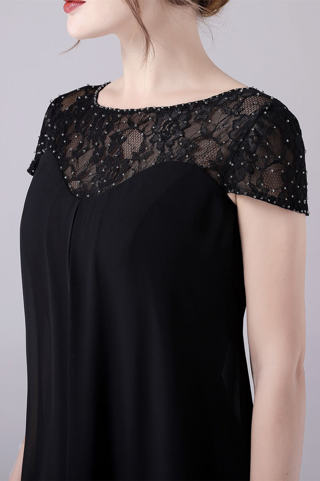 Short sleeves A-Line knee-length jewel lace mother's dress