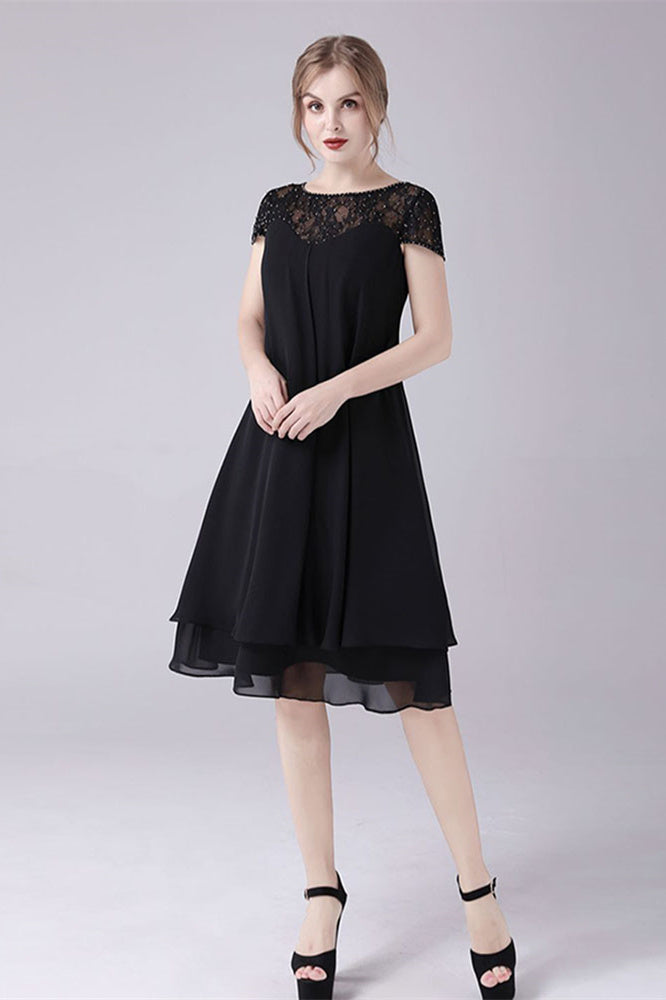 Short sleeves A-Line knee-length jewel lace mother's dress