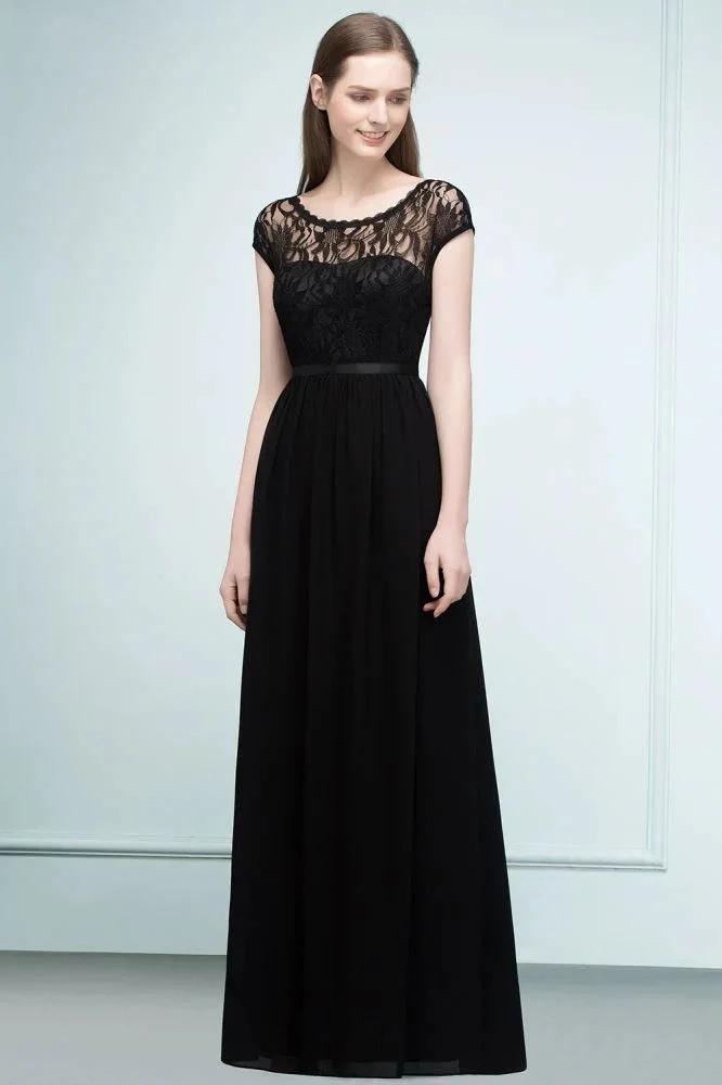 Short Sleeves Lace A-line Floor Length Bridesmaid Dresses with Sash (ZD13055)