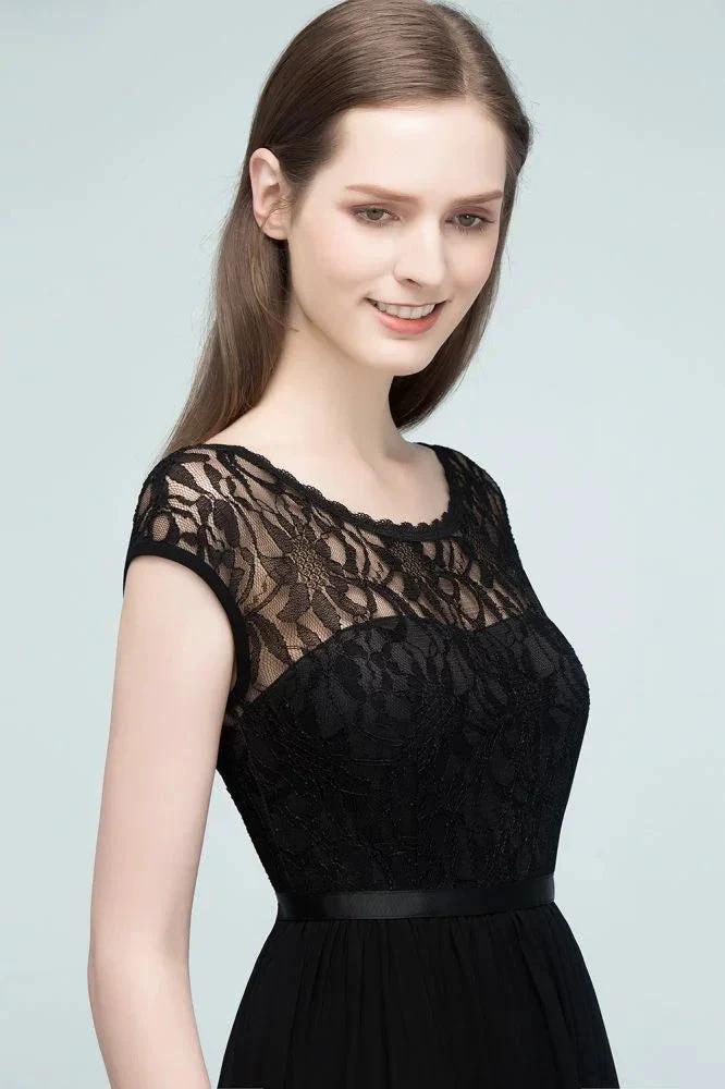 Short Sleeves Lace A-line Floor Length Bridesmaid Dresses with Sash (ZD13055)