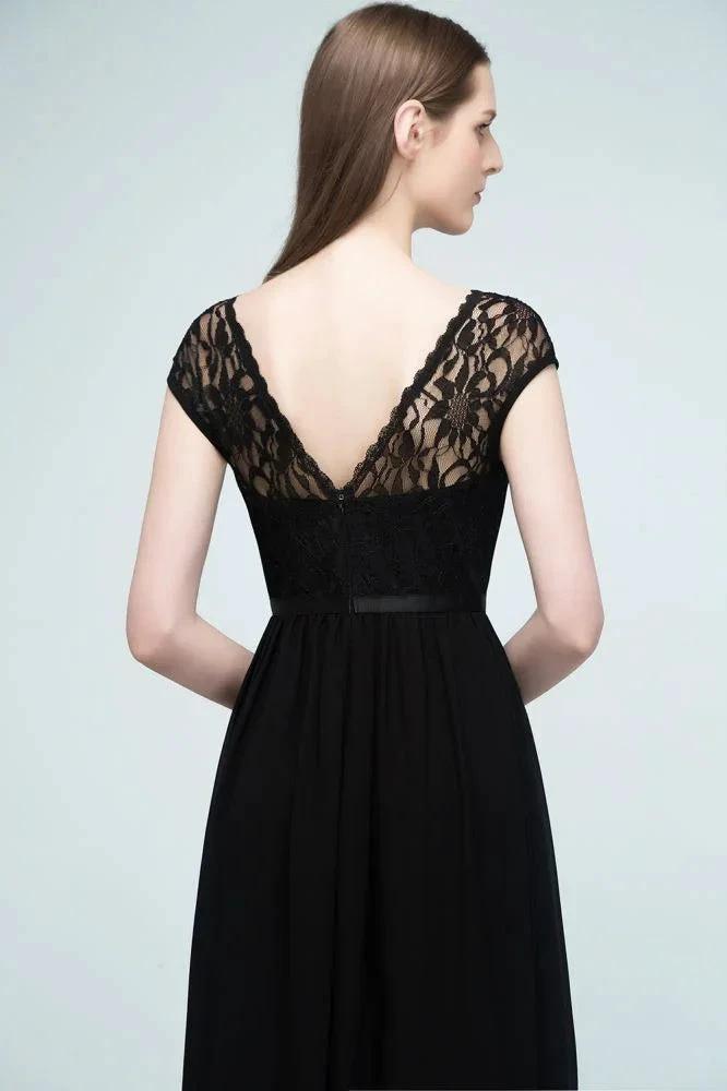Short Sleeves Lace A-line Floor Length Bridesmaid Dresses with Sash (ZD13055)