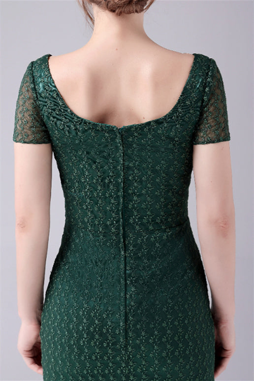Short sleeves Square Lace Floor-Length Backless Mermaid moteher's dress