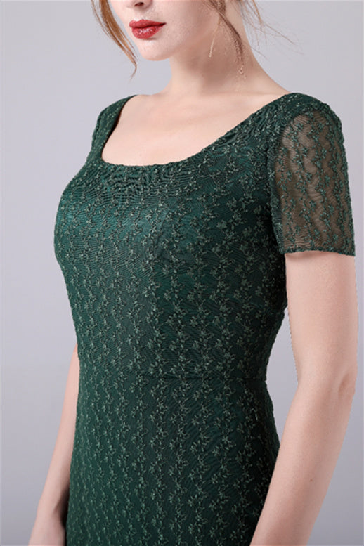 Short sleeves Square Lace Floor-Length Backless Mermaid moteher's dress