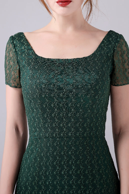 Short sleeves Square Lace Floor-Length Backless Mermaid moteher's dress