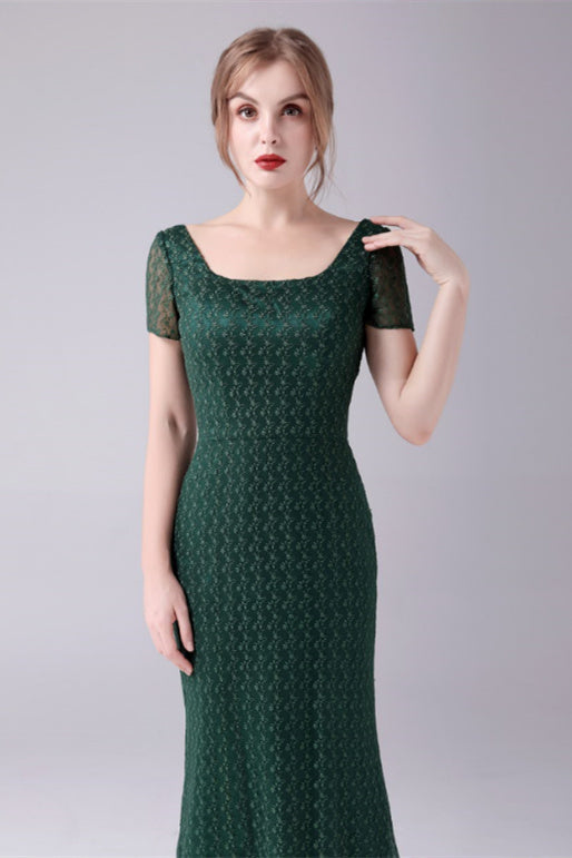 Short sleeves Square Lace Floor-Length Backless Mermaid moteher's dress