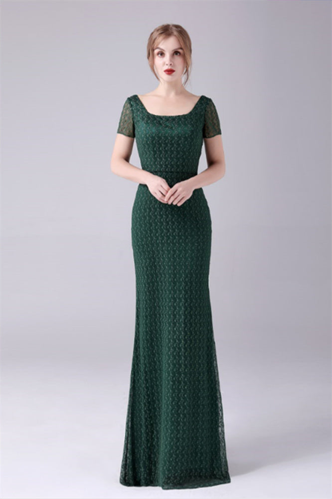 Short sleeves Square Lace Floor-Length Backless Mermaid moteher's dress