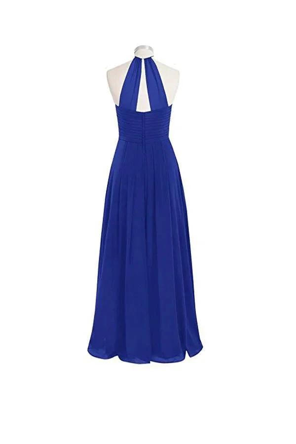 Simple A-line O-back Long Chiffon Halter Bridesmaid Dresses (ZD13198)