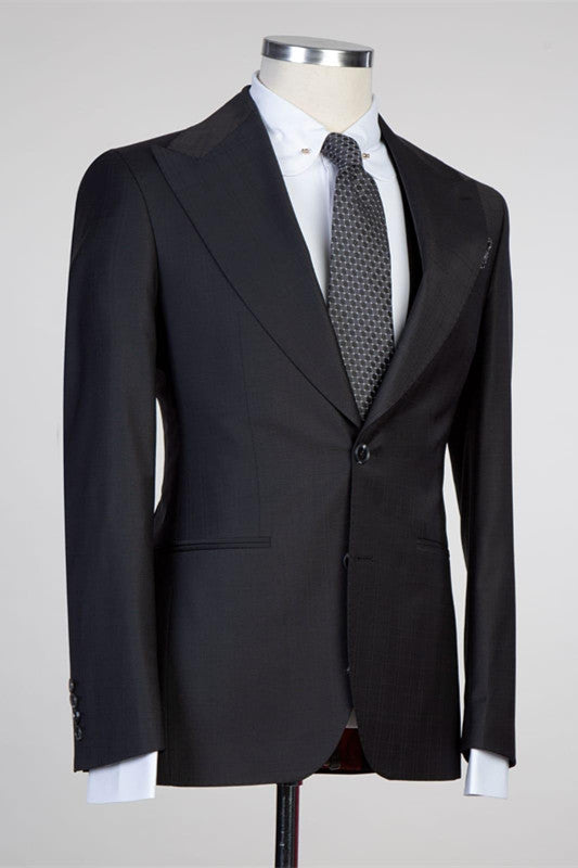 Simple Black Peaked Lapel Fashion Slim-Fit Formal Men Suits
