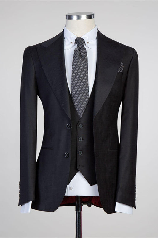 Simple Black Peaked Lapel Fashion Slim-Fit Formal Men Suits