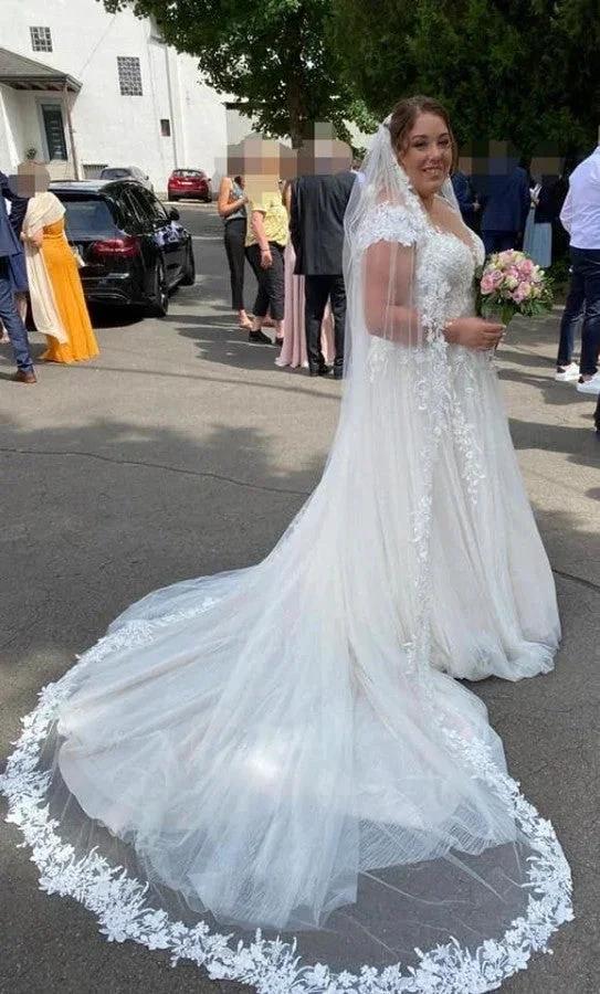 Simple Long A-Line V-neck Long Sleeves Wedding Dresses With Lace (ZD14831)