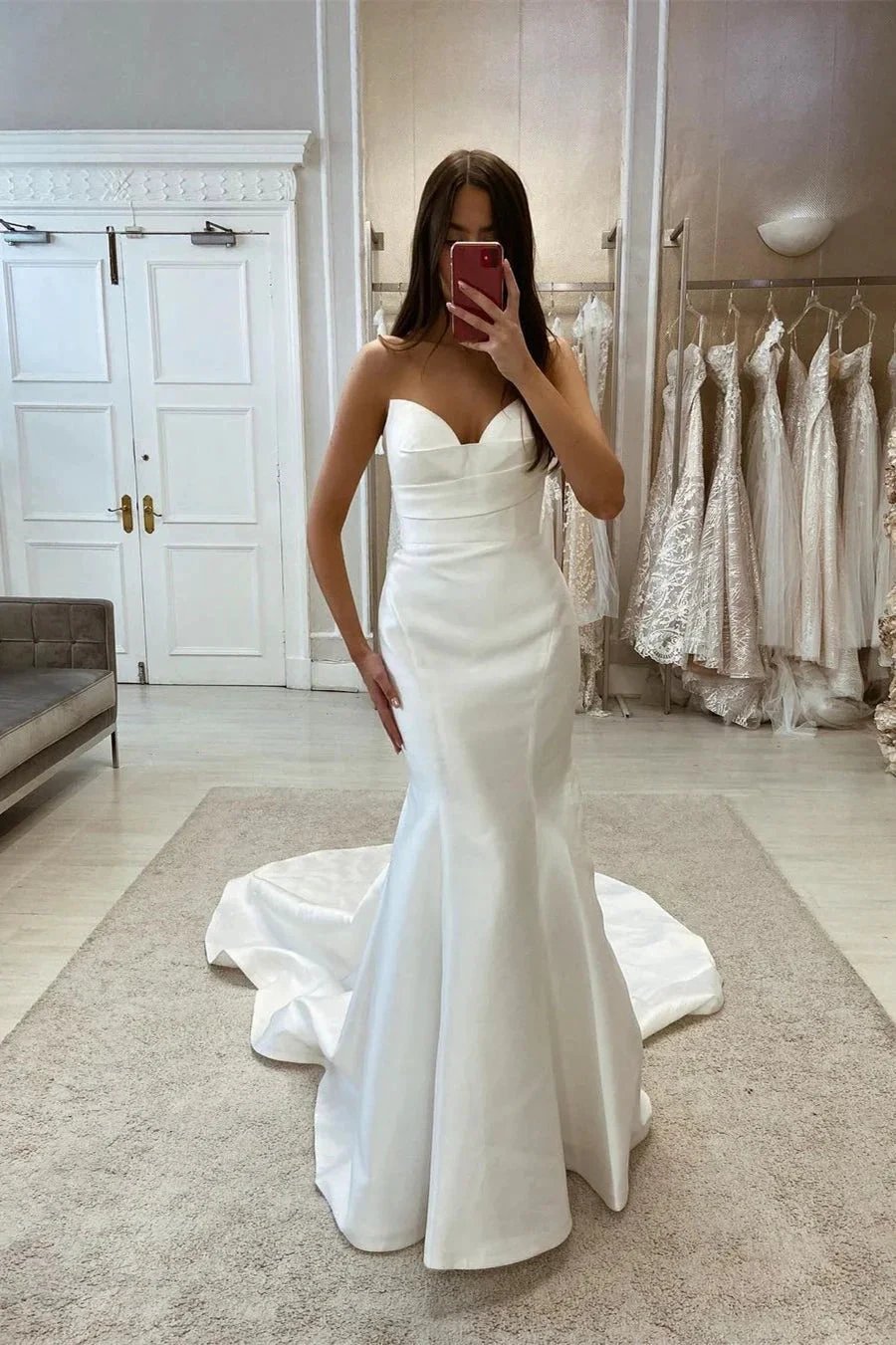 Simple Long Mermaid Satin Sleeveless Wedding Dress With Train (ZD14550)