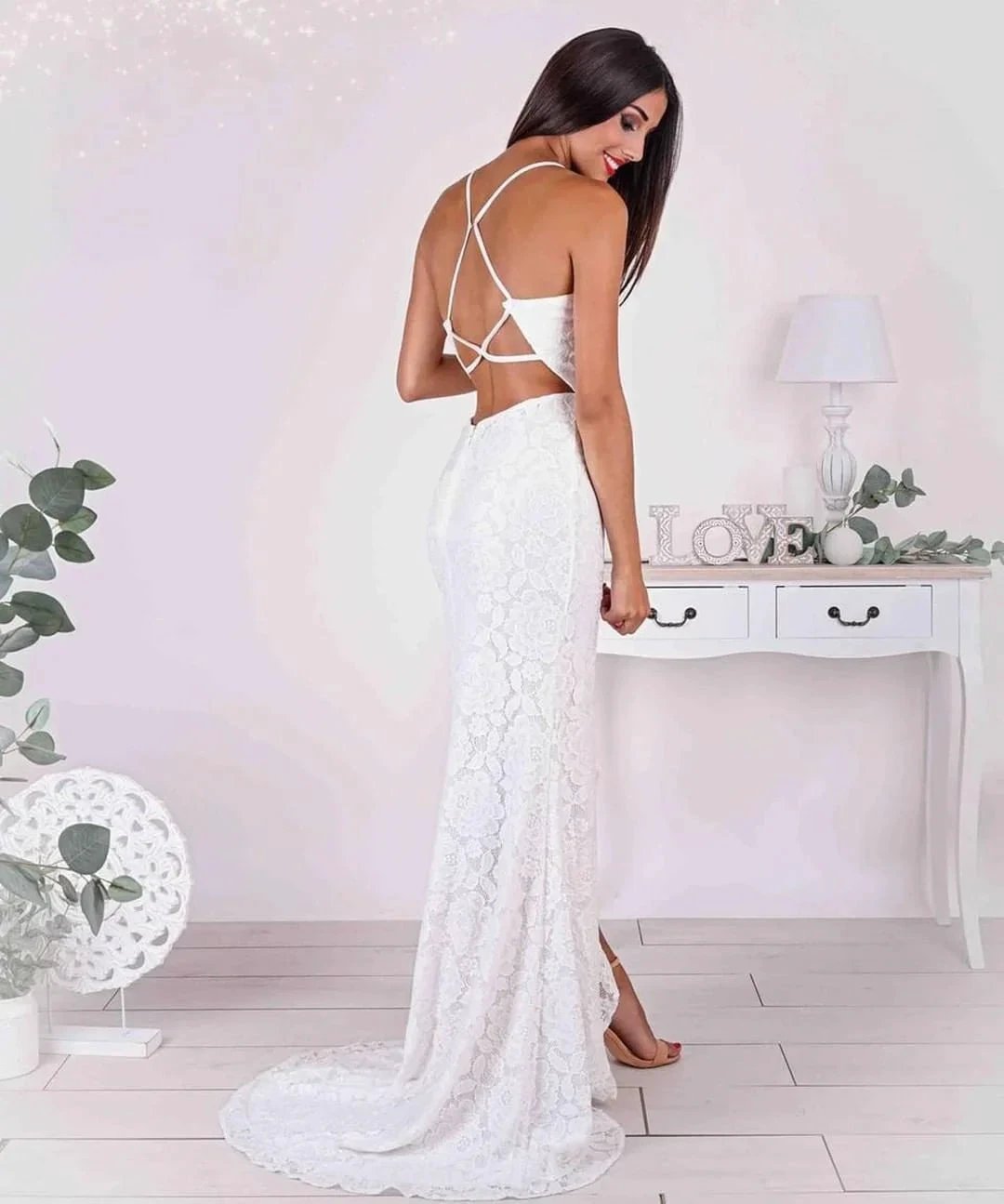Simple Long Mermaid Strapless Spaghetti Straps Wedding Dress with Slit (ZD15162)