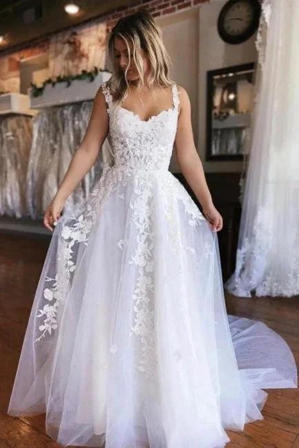 Simple Off-the-shoulder A-line Sleeveless Wedding Dress With Lace (ZD14607)