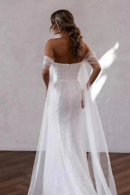 Simple Off-the-shoulder Glitter Mermaid Wedding Dresses (ZD16415)