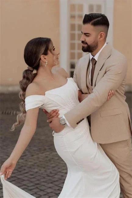 Simple Off-the-shoulder Mermaid Wedding Dresses With Slit (ZD14621)