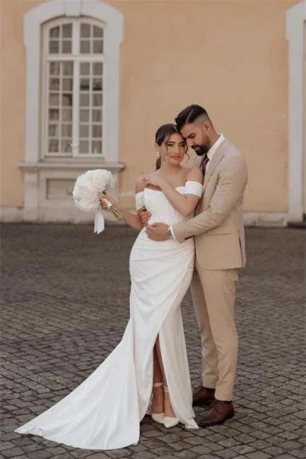 Simple Off-the-shoulder Mermaid Wedding Dresses With Slit (ZD14621)