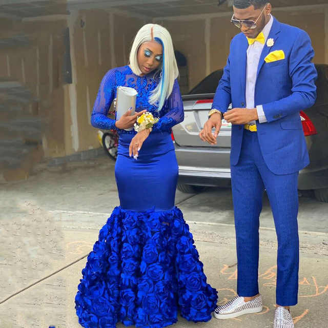 Simple Royal Blue Men's Suit Notch Lapel Slim-Fit Prom Outfits