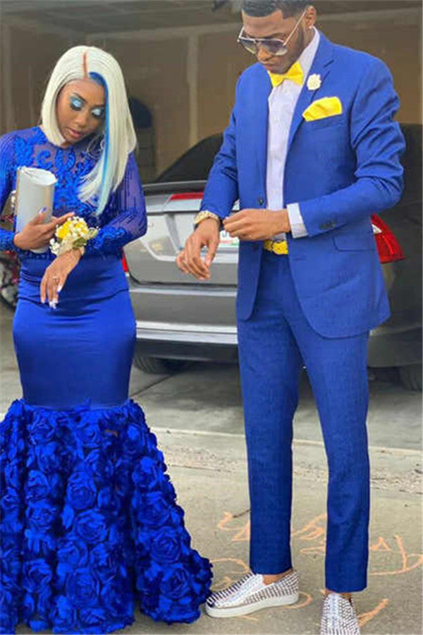 Simple Royal Blue Men's Suit Notch Lapel Slim-Fit Prom Outfits
