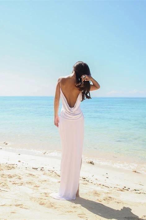 Simple Sexy Open Back Beach Side Slit Spaghetti Straps Wedding Dresses (ZD16336)