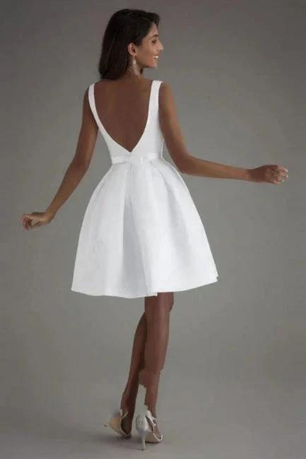 Simple Short White Sleeveless Backless Wedding Dresses (ZD16530)