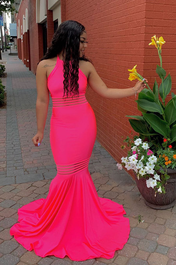Simple Sleeveless Floor-Length Pink Mermaid Prom Dresses