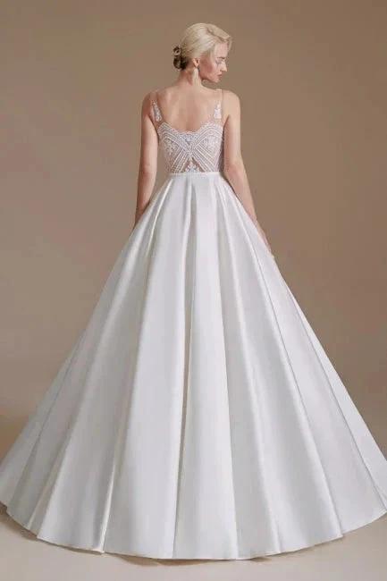 Simple Straps Sleeveless A-Line Floor-Length Satin Wedding Dresses with Ruffles (ZD14664)
