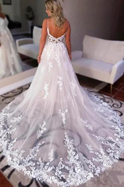 Simple Sweetheart Backless Lace A-Line Wedding Dresses (ZD14593)