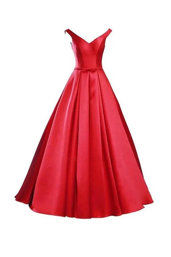 Simple V-Neck Bowknot Lace-Up Red Prom Dress Bridesmaid Dress (ZD13206)