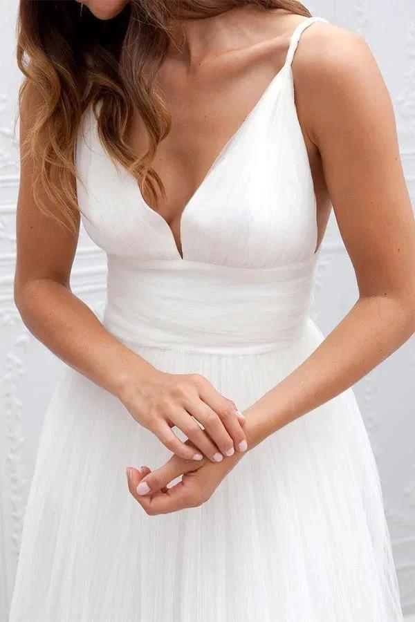 Simple V-neck Floor-Length Wedding Dress With Ruched Sash (ZD16274)