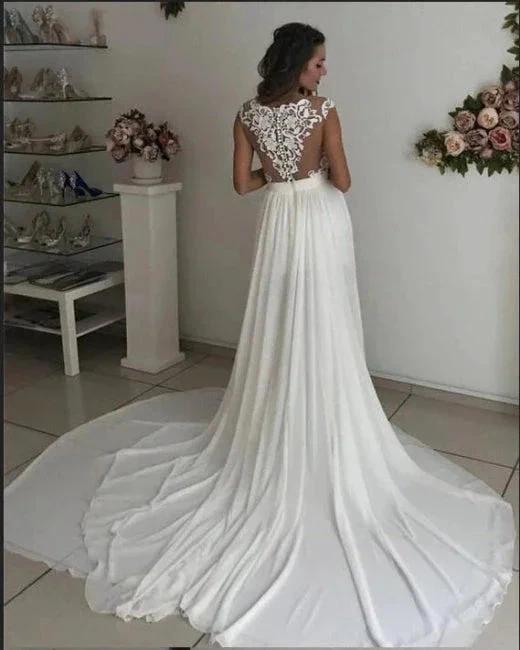 Simple wedding dress with lace | Chiffon summer wedding dresses (ZD13904)