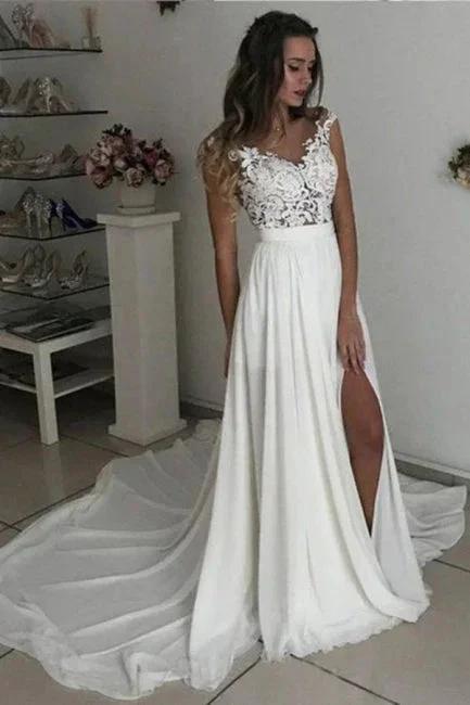 Simple wedding dress with lace | Chiffon summer wedding dresses by misshow.com