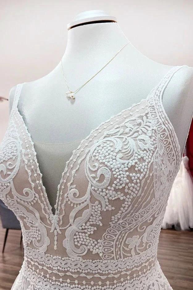 Simply Long A-line Tulle Lace Open Back Wedding Dresses (ZD15180)