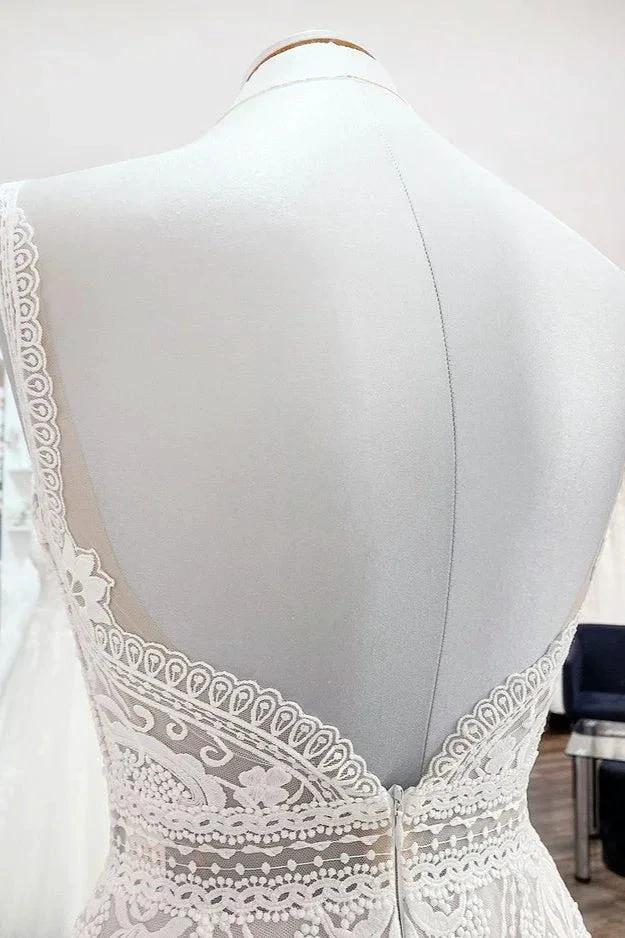 Simply Long A-line Tulle Lace Open Back Wedding Dresses (ZD15180)