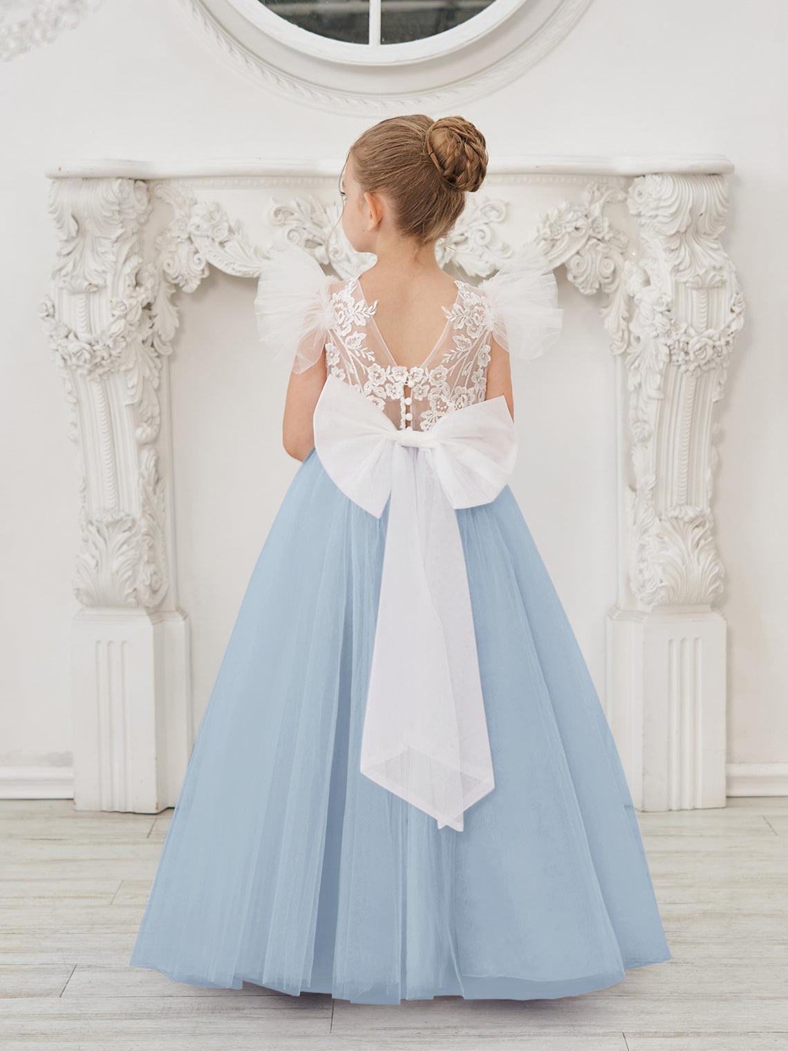 Detachable Lace Tulle Sweep Train Flower Girl Dress