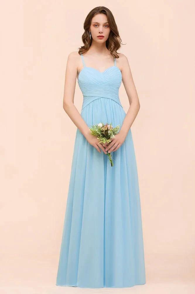 Sleeveles Sky Blue Aline Bridesmaid Dress Simple Maid of Honor Dress by misshow.com