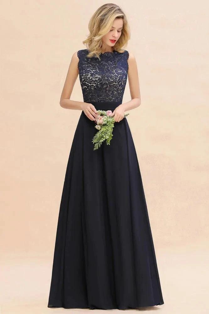 Sleeveless A-line Evening Maxi Gown Lace Appliques Floor Length Bridesmaid Dress Formal Party Gown (ZD13129)