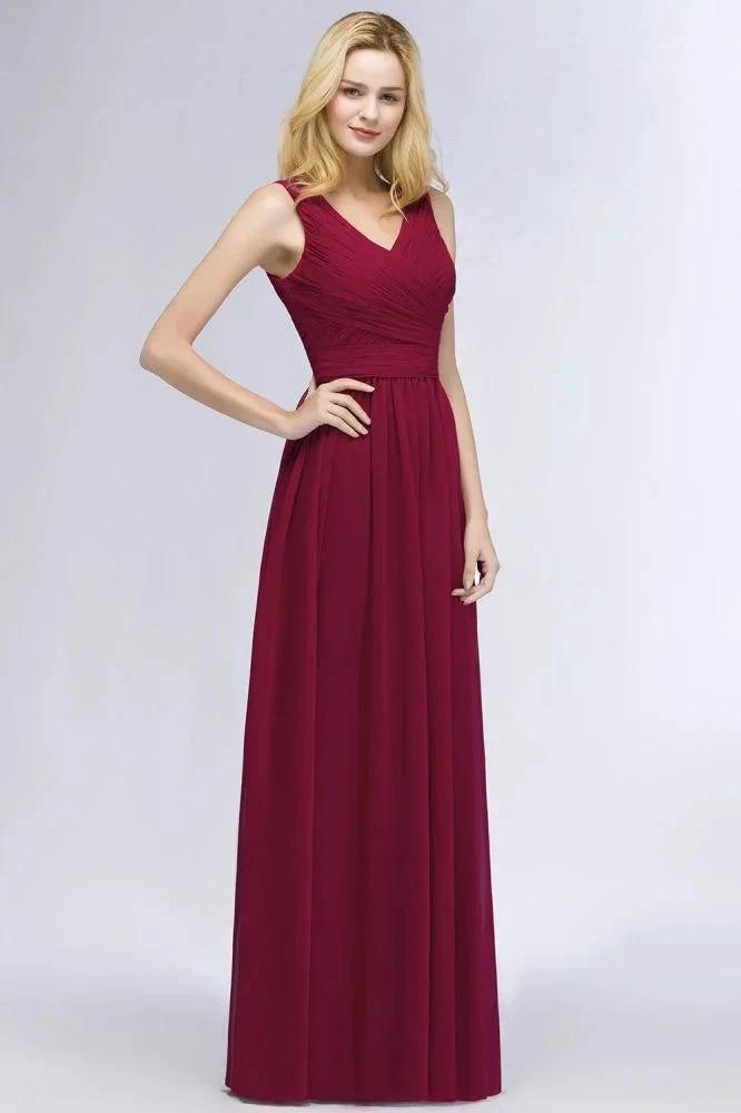 Sleeveless A-line V-neck Ruffled Chiffon Bridesmaid Dresses Floor Length Party Dress (ZD13037)